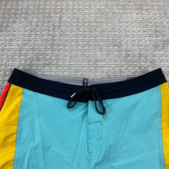 VOLCOM Swim Trunks Men 38 Teal Yellow Orange Bathing Suit Board Shorts Surfing - Picture 4 of 14